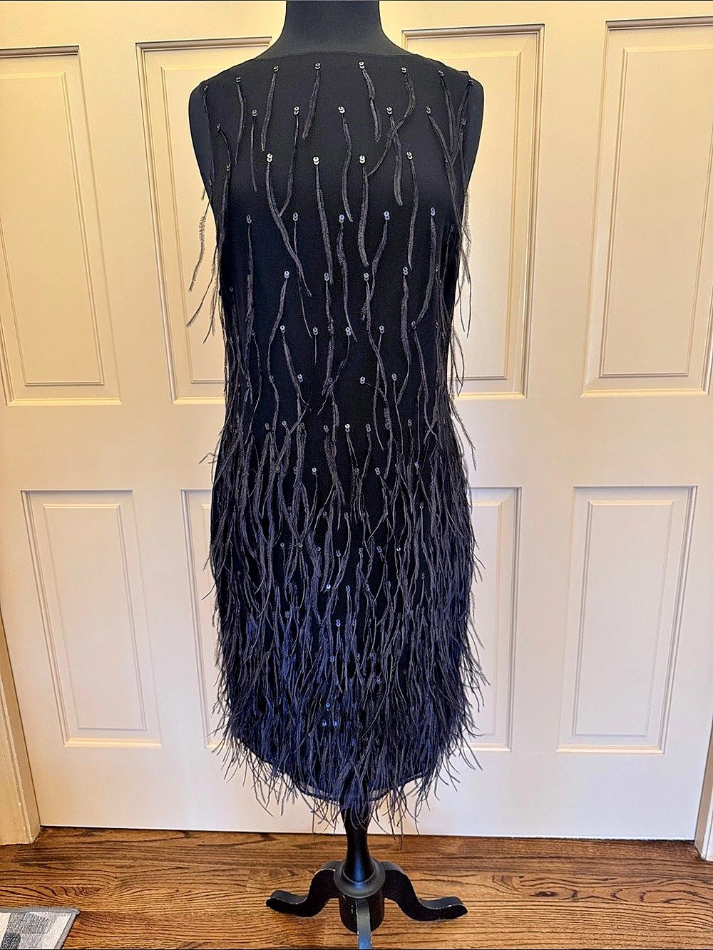 St. John Couture Black Fringe Sequin Mini Dress